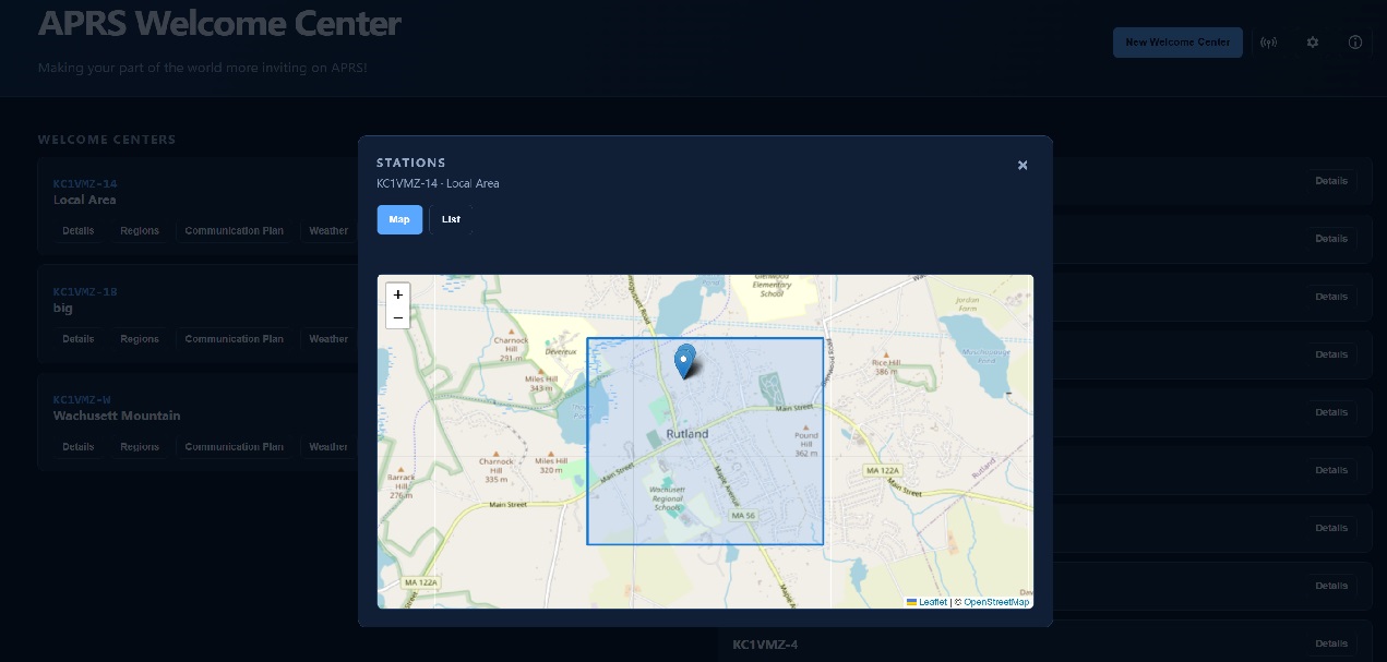 APRS Welcome Center application screenshot